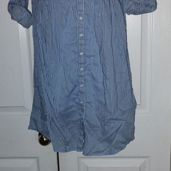 H&M  blue and white striped  button down dress  Sz 8 - Picture 2 of 6